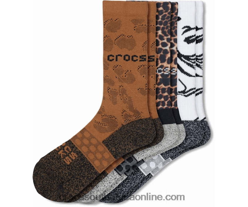 Socks Adult Crew Animal Remix 3 Pack Black/Multi Animal Crocs FBL6TX1245