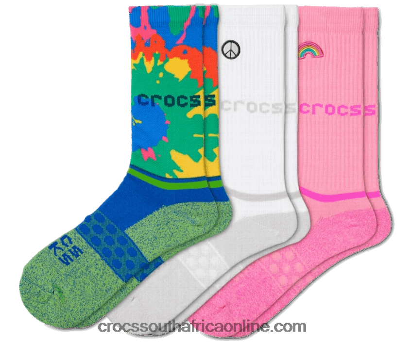 Socks Adult Crew Graphic 3 Pack Electric Pink Tie Dye Crocs FBL6TX1235