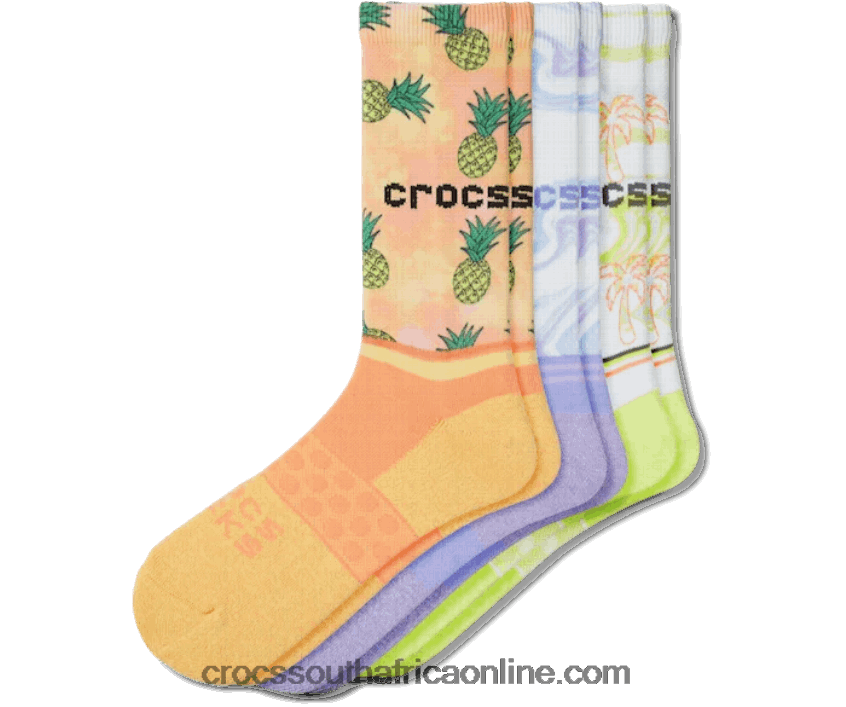 Socks Adult Crew Retro Resort 3 Pack White/Tropical Crocs FBL6TX1250