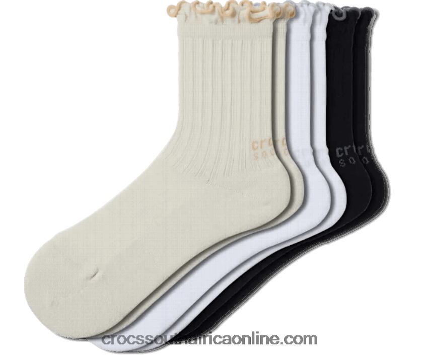 Socks Ruffle Ankle 3-Pack Bone/Black Crocs FBL6TX1208