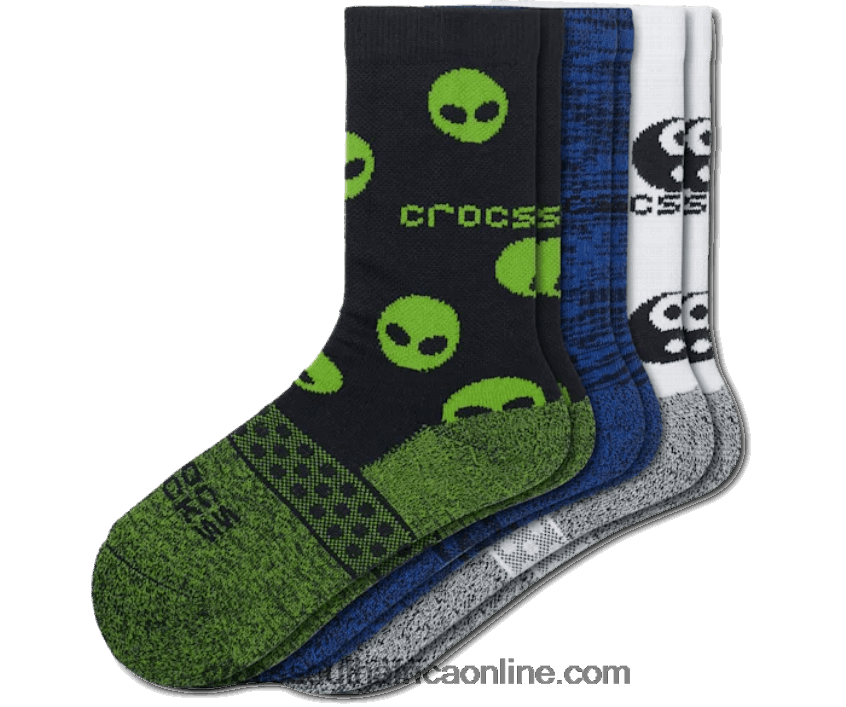 Kids Socks Crew Easy Icon 3-Pack Black/Multi Crocs FBL6TX1460
