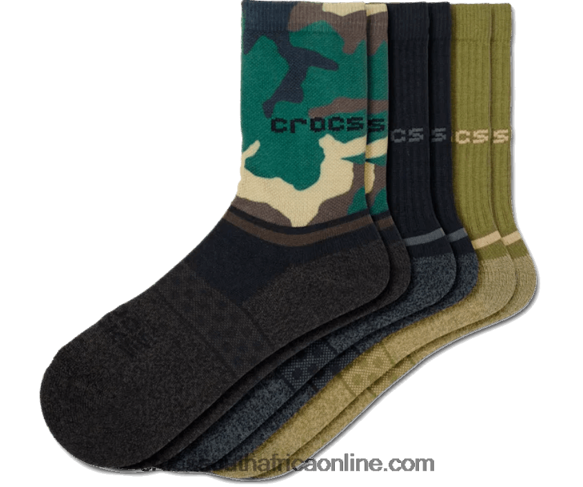 Kids Socks Crew Evergreen 3-Packs Black/Camo Crocs FBL6TX1462