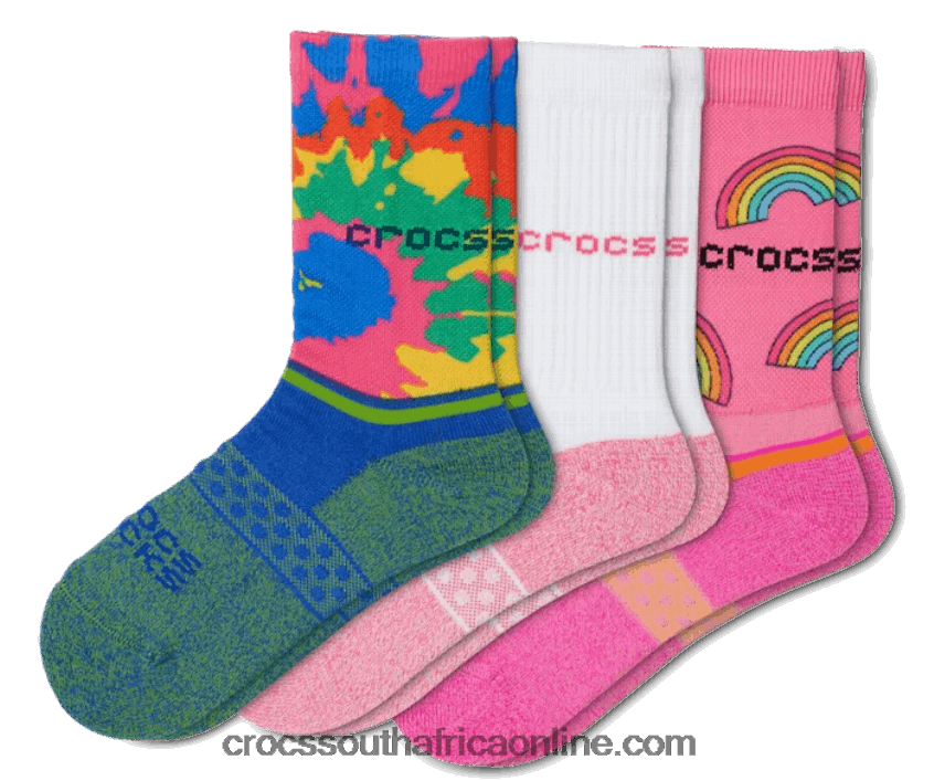 Kids Socks Crew Evergreen 3-Packs Electric Pink Tie Dye Crocs FBL6TX1461