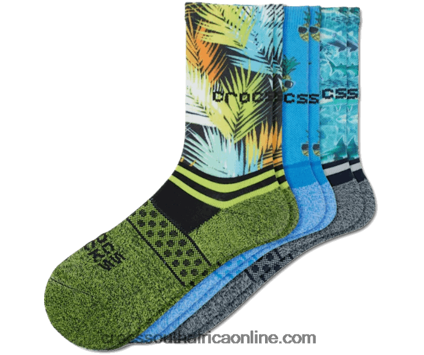 Kids Socks Crew Pool Party 3 Pack Blue/Green Crocs FBL6TX1459