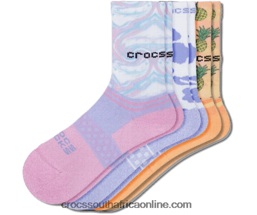 Kids Socks Crew Pool Party 3 -Pack Tropical/White Crocs FBL6TX1470