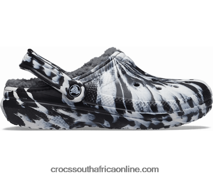 Women Classic Lined Marbled Clog White/Black Crocs FBL6TX294