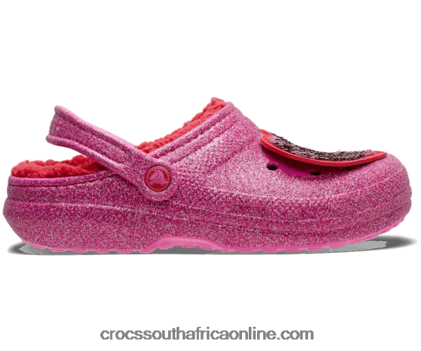 Women Classic Lined Pink Glitter Heart Clog Pepper Crocs FBL6TX87