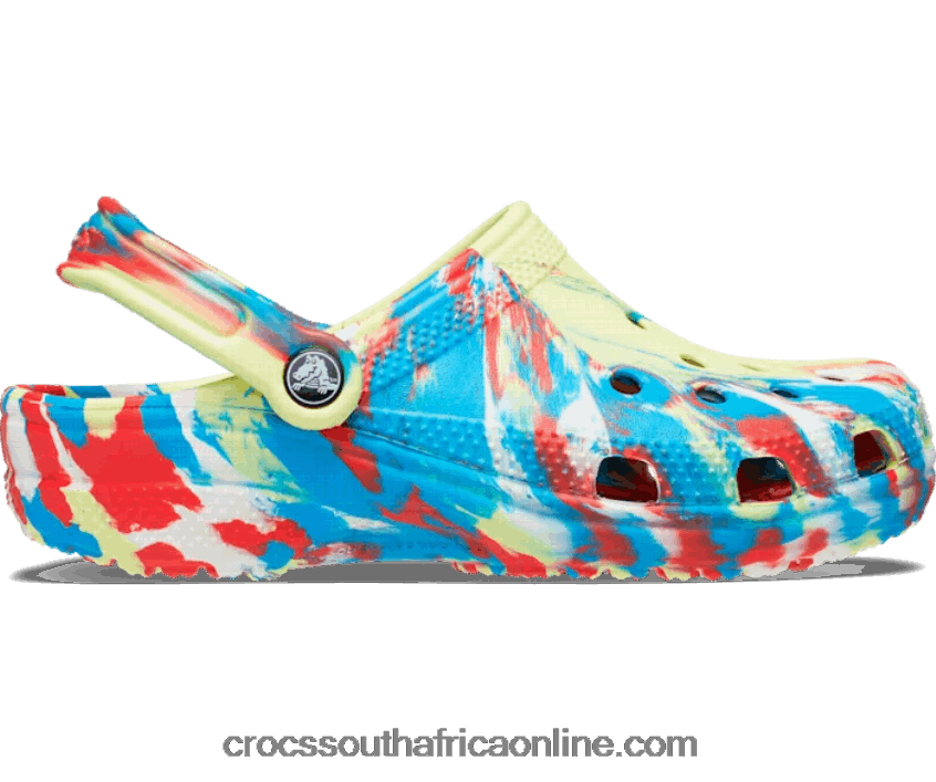 Women Classic Marbled Clog White/Black Crocs FBL6TX89