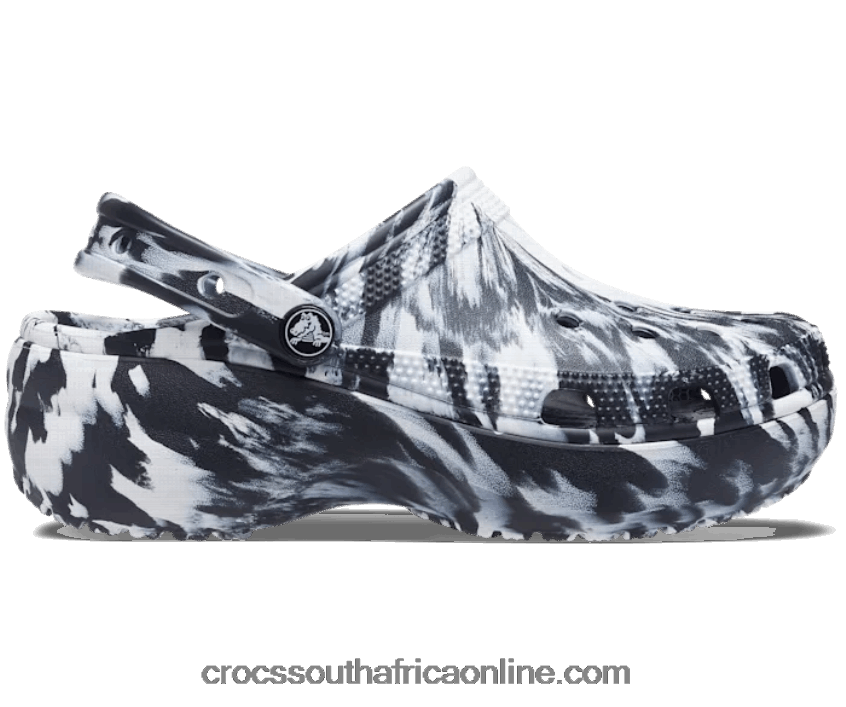 Women Classic Platform Marbled Clog Black/White Crocs FBL6TX279