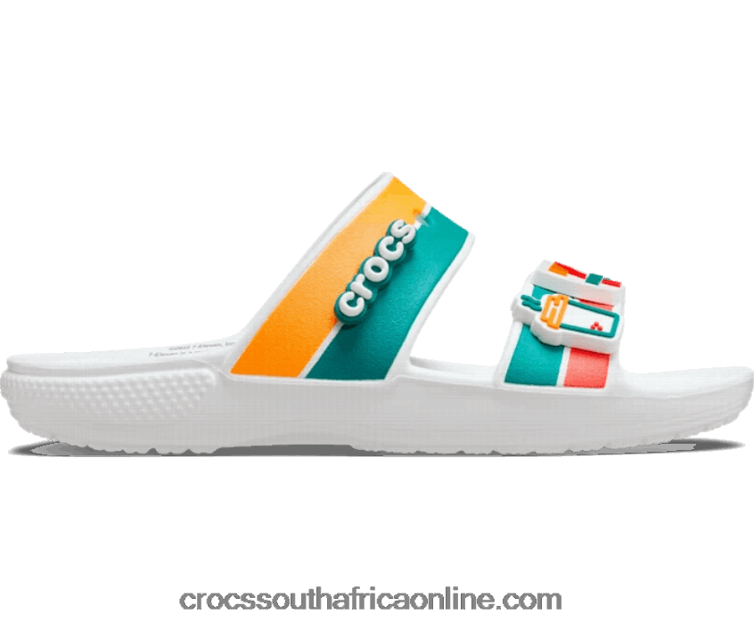 Women 7-Eleven X Crocs Classic 2 Strap Sandal White Crocs FBL6TX460