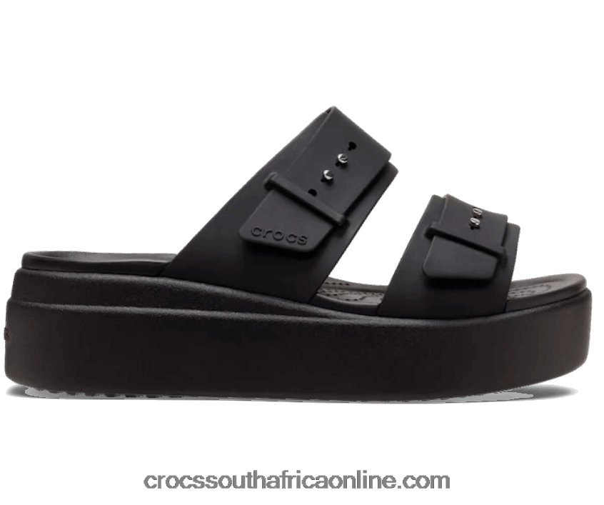 Women Brooklyn Sandal Low Wedge Black Crocs FBL6TX451