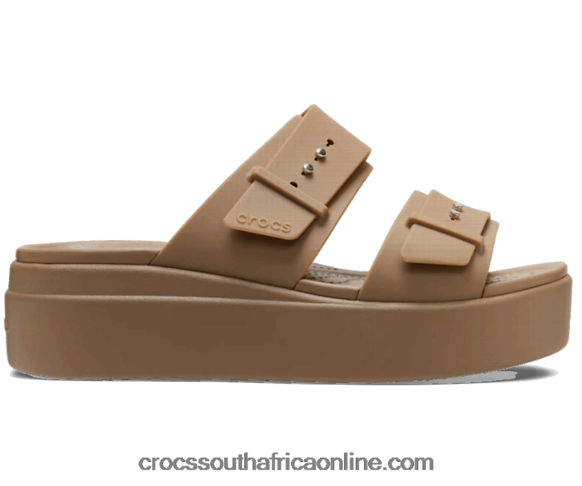 Women Brooklyn Sandal Low Wedge Khaki Crocs FBL6TX452