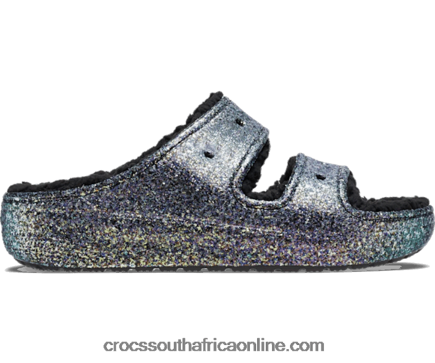 Women Classic Cozzzy Glitter Sandal Black/Multi Crocs FBL6TX489