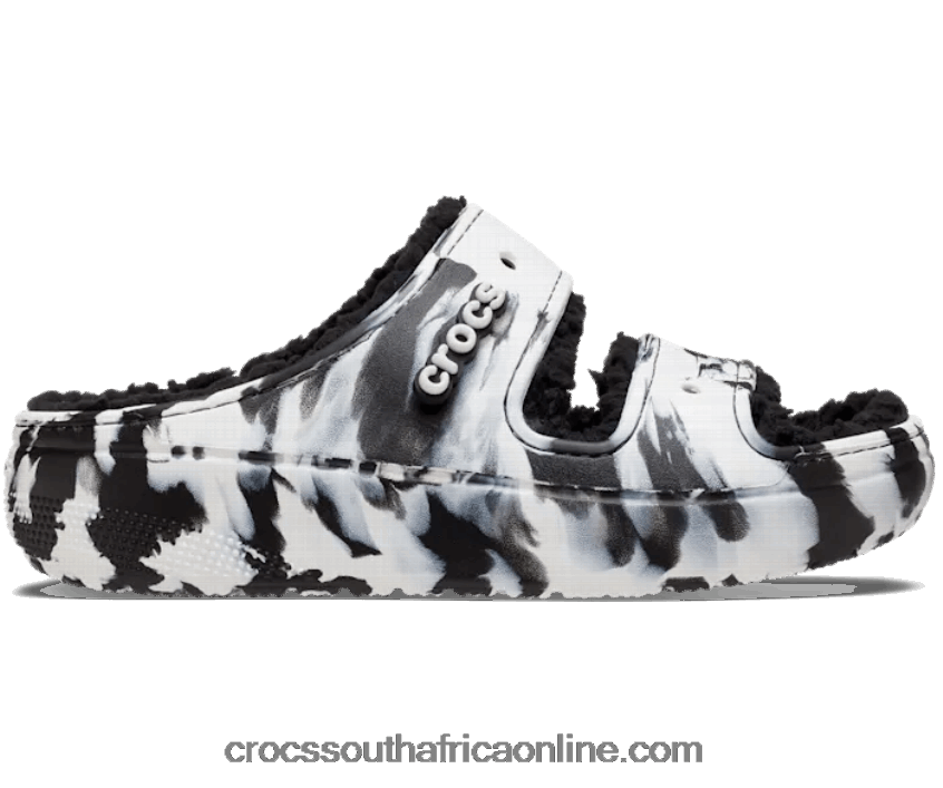 Women Classic Cozzzy Marbled Sandal Black/White Crocs FBL6TX530