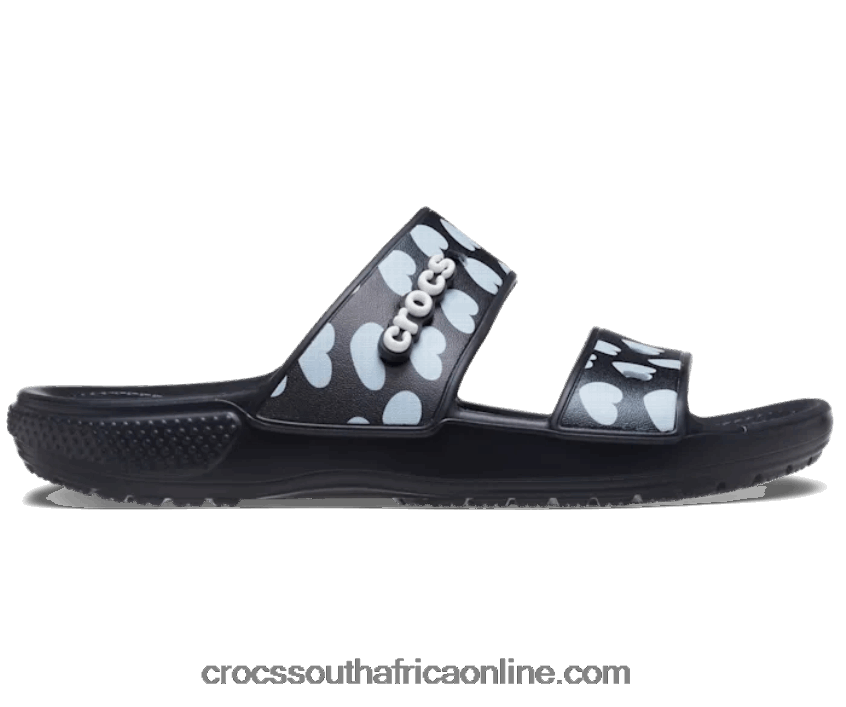 Women Classic Heart Print Sandal Black/White Crocs FBL6TX537