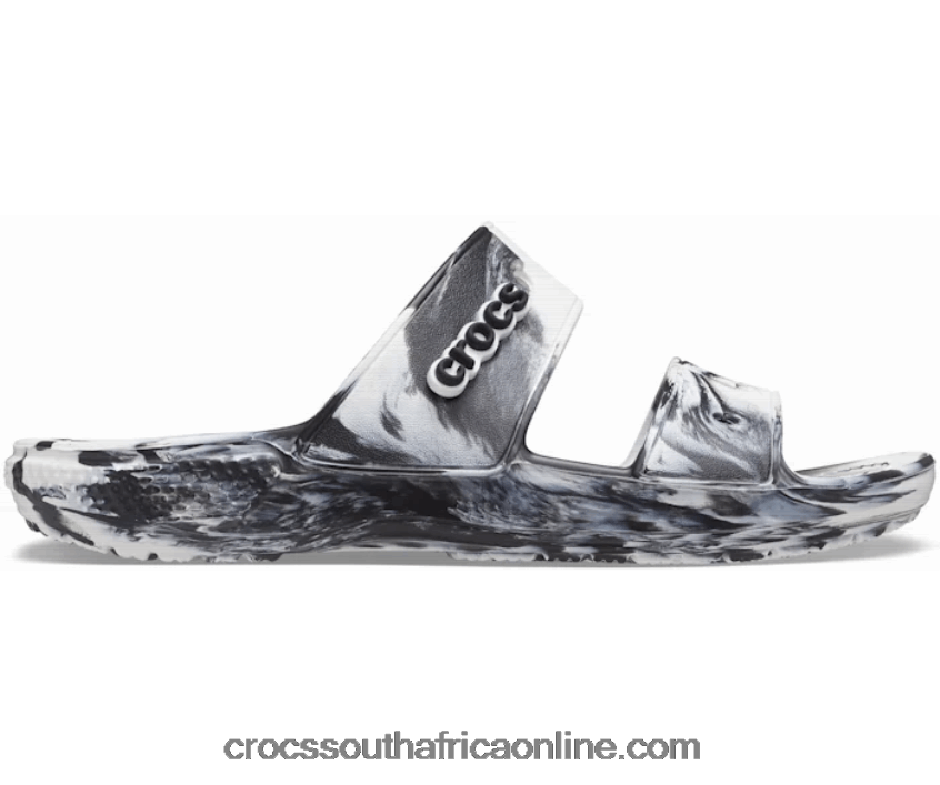 Women Classic Marbled Sandal White/Black Crocs FBL6TX532