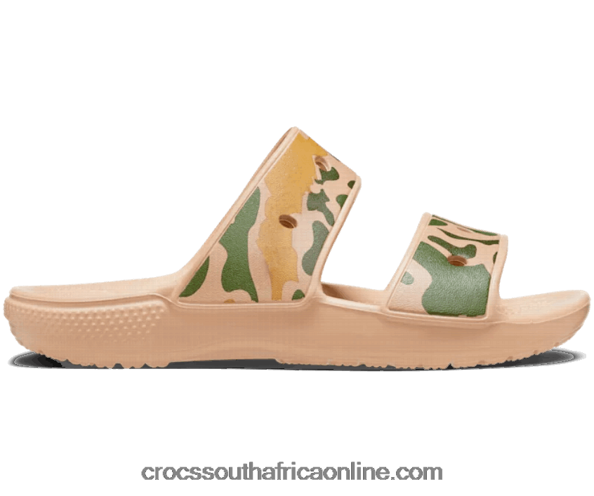 Women Classic Printed Camo Sandal Chai/Tan Crocs FBL6TX466