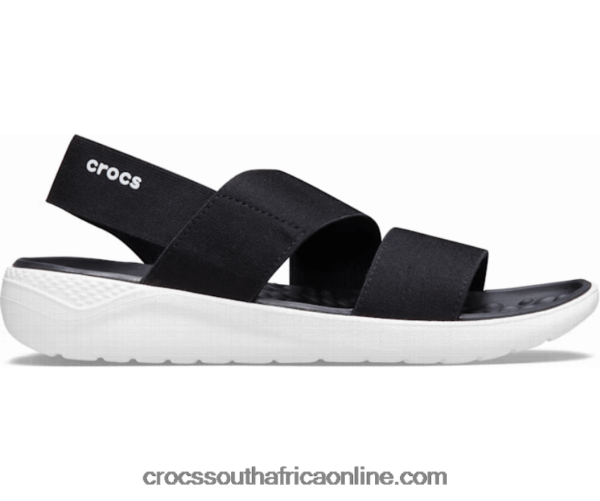 Women Literide Stretch Sandal Black/White Crocs FBL6TX581