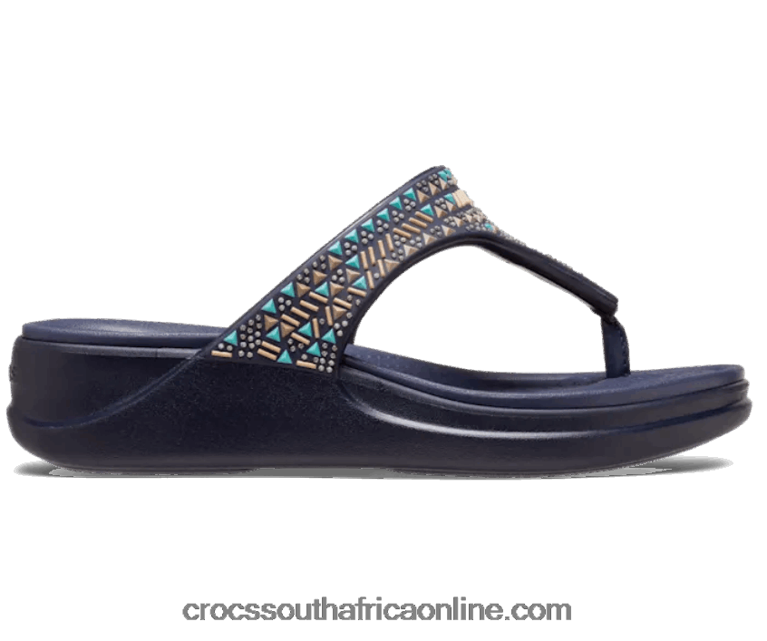 Women Monterey Ii Medallion Wedge Flip Deep Navy Crocs FBL6TX376
