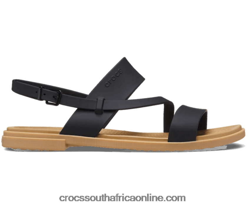 Women Tulum Strappy Sandal Black/Tan Crocs FBL6TX429