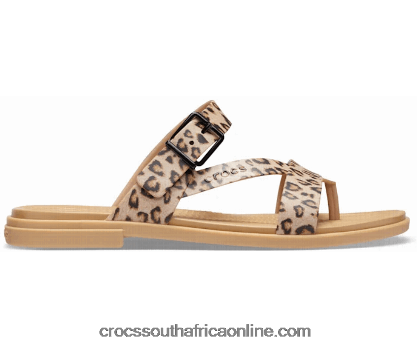 Women Tulum Toe Post Sandal Leopard/Tan Crocs FBL6TX528