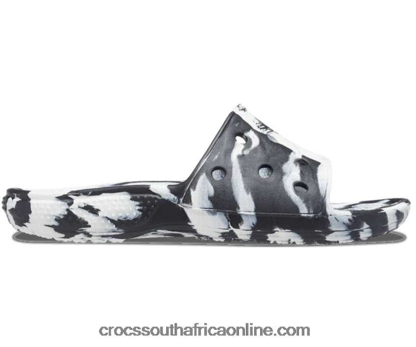 Women Classic Marbled Slide White/Black Crocs FBL6TX424