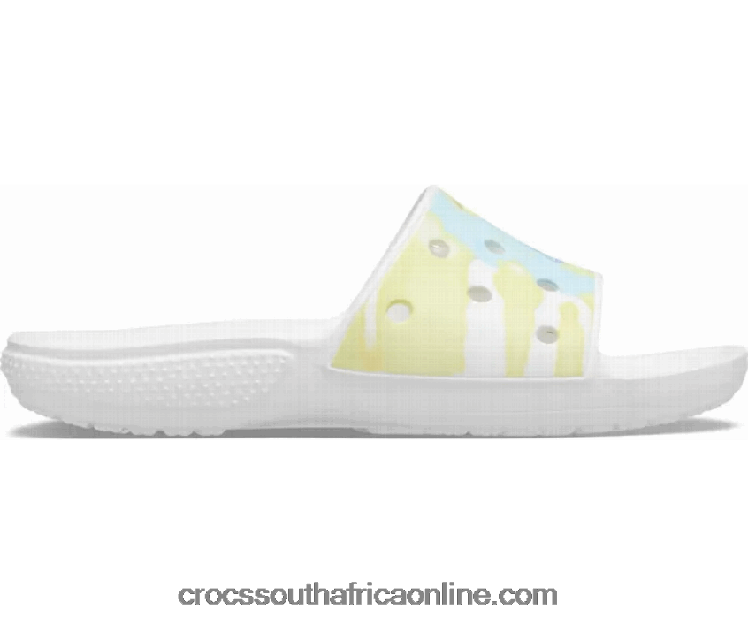 Women Classic Tie-Dye Graphic Slide White/Multi Crocs FBL6TX560