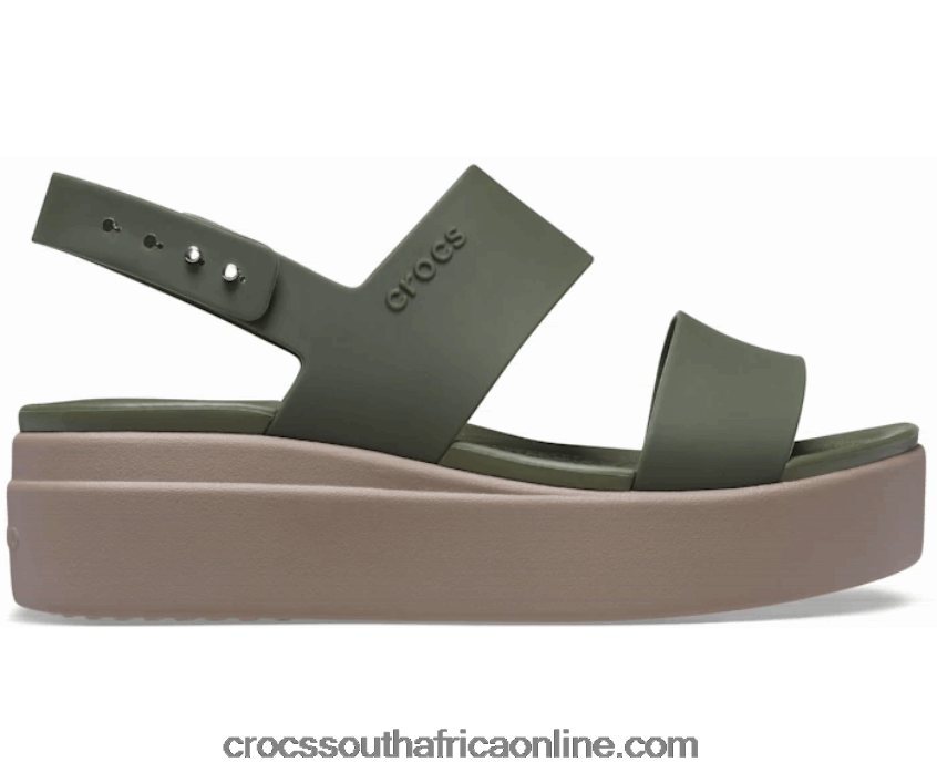 Women Brooklyn Low Wedge Army Green/Mushroom Crocs FBL6TX446