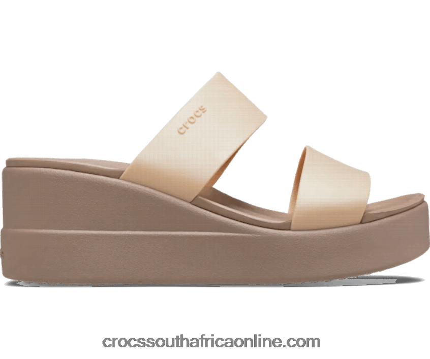 Women Brooklyn Metallic Mid Wedge Metallic Champagne Crocs FBL6TX486