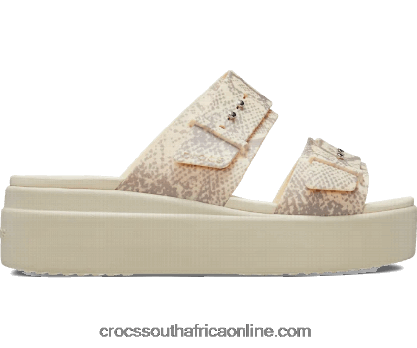 Women Brooklyn Snake Print Buckle Low Wedge Vanilla/Multi Crocs FBL6TX400
