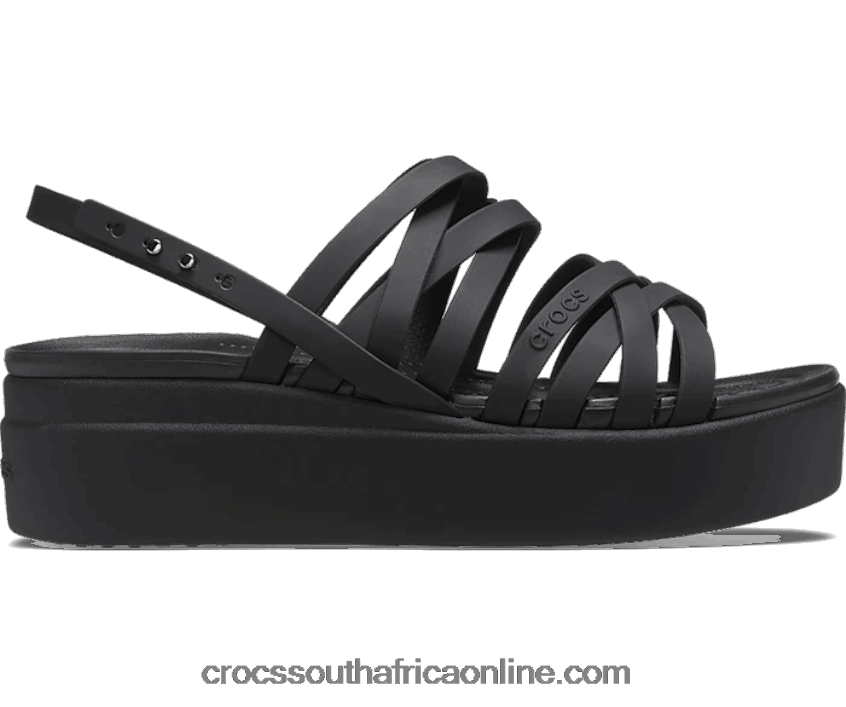 Women Brooklyn Strappy Low Wedge Black Crocs FBL6TX449
