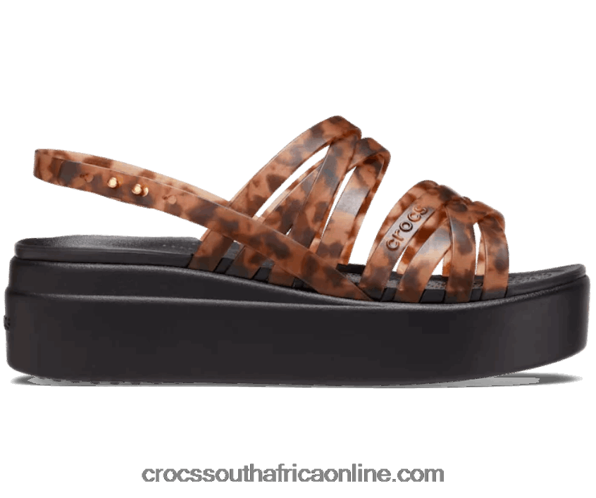 Women Brooklyn Tortoise Strappy Low Wedge Mocha/Black Crocs FBL6TX498