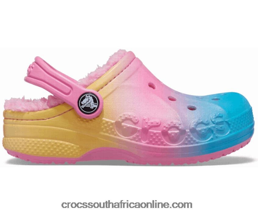 Kids Baya Printed Lined Clog Pink Lemonade/Multi Crocs FBL6TX1510
