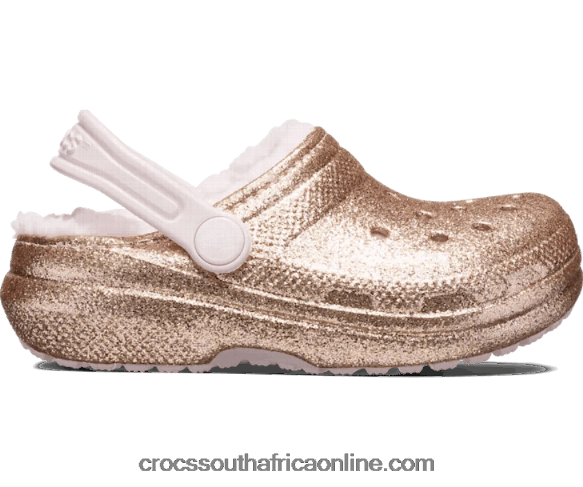 Kids Classic Lined Glitter Clog Gold/Barely Pink Crocs FBL6TX1491
