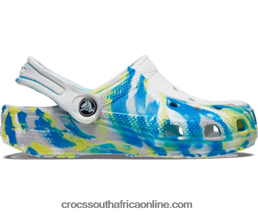 Kids Classic Marbled Clog White/Bright Cobalt Crocs FBL6TX1496