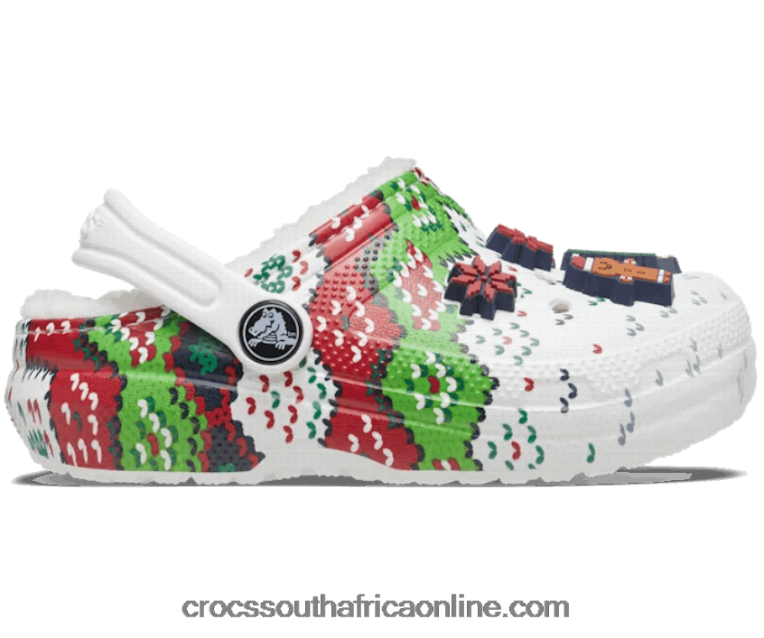 Kids Classic Lined Holiday Charm Clog White/Multi Crocs FBL6TX1370