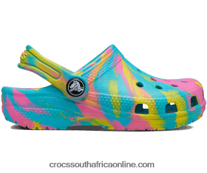Kids Toddler Classic Marbled Clog Digital Aqua/Multi Crocs FBL6TX1344