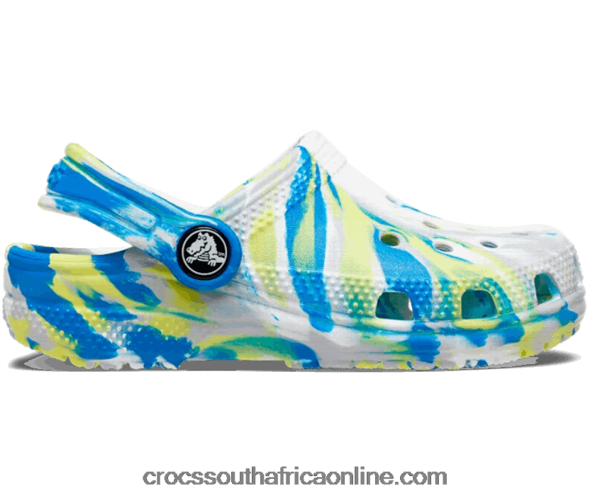 Kids Toddler Classic Marbled Clog White/Bright Cobalt Crocs FBL6TX1345