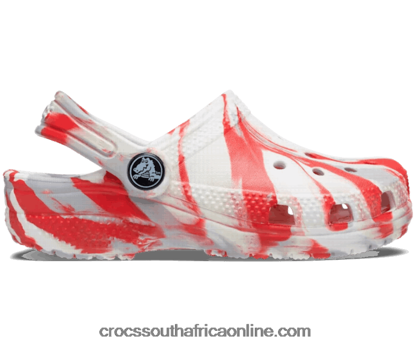 Kids Toddler Classic Marbled Clog White/Flame Crocs FBL6TX1348
